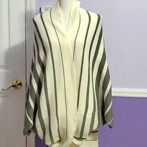 Harvé Bernard Boho Gypsy Bat Sleeve Cream Striped Cocoon Cardigan Shrug OS